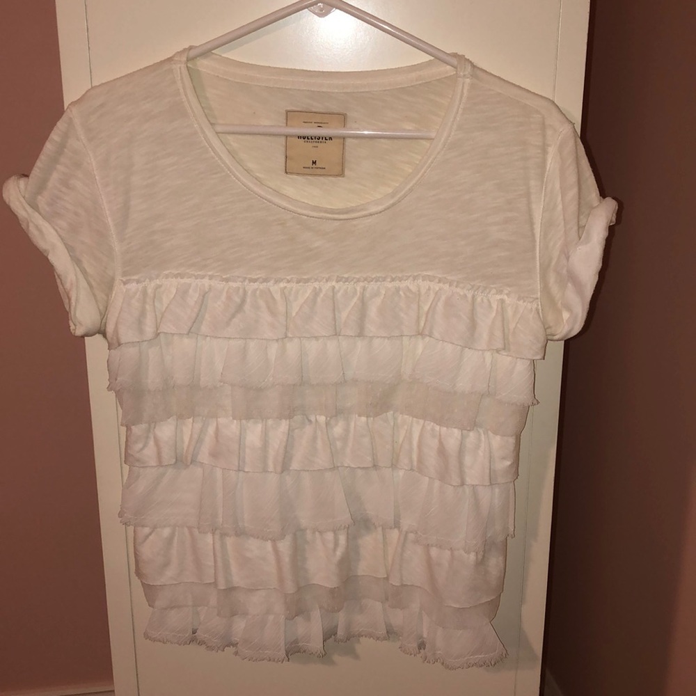 White Hollister Ruffles T-Shirt